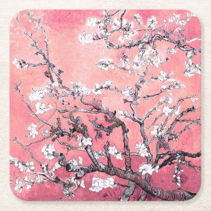 Porta-copo De Papel Quadrado Van Gogh Almond Blossom cor-de-rosa