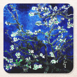 Porta-copo De Papel Quadrado Van Gogh Almond Blossomo azul verde Porta copos Pe