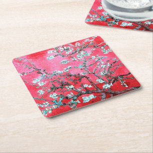 Porta-copo De Papel Quadrado Van Gogh Almond Blossomo Azul Vermelho