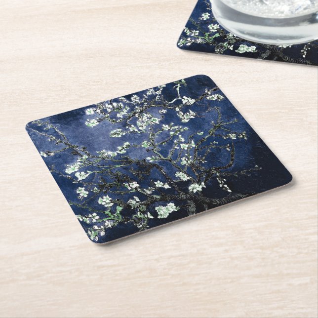 Porta-copo De Papel Quadrado Van Gogh Almond Blossoms Midnight Blue (Inclinado)
