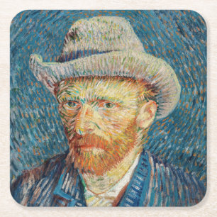 Porta-copo De Papel Quadrado Van Gogh - Autorretrato com um Chapéu de Feltro Ci