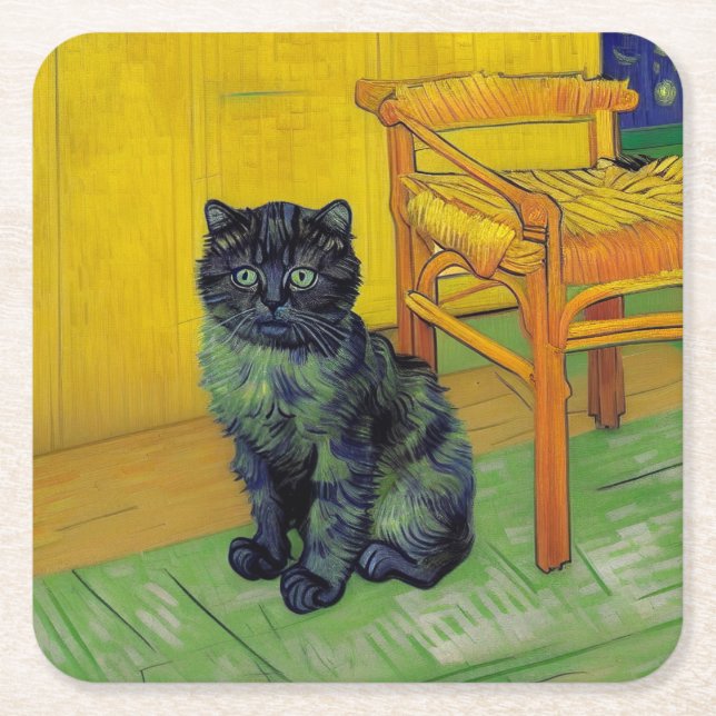 Porta-copo De Papel Quadrado Van Gogh Black Cat (Frente)