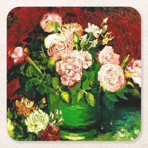Porta-copo De Papel Quadrado Van Gogh Peonies e Rosas