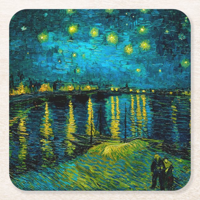 Porta-copo De Papel Quadrado Van Gogh Starry Night Over the Rhône (Frente)