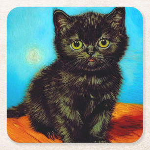 Porta-copo De Papel Quadrado Van Gogh Style Pouting Kitten