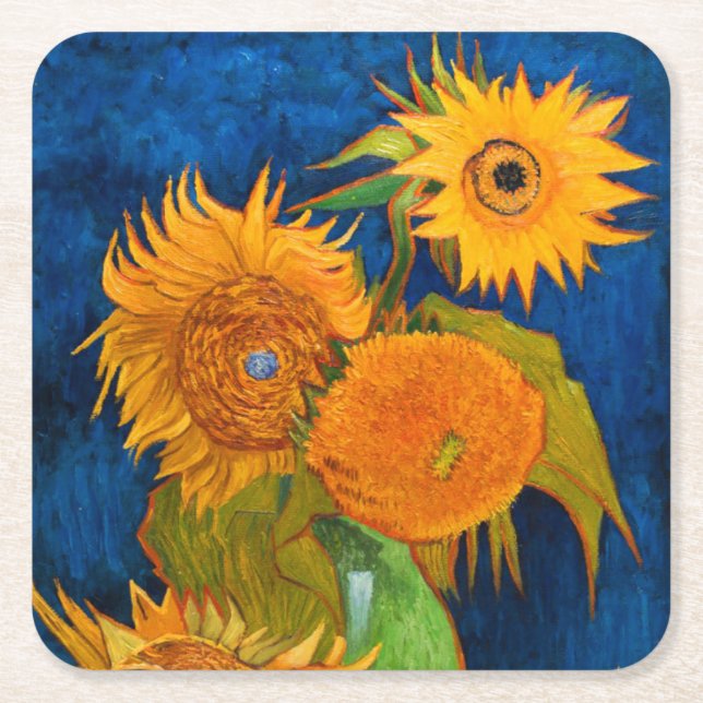 Porta-copo De Papel Quadrado Van Gogh Sunflower (Frente)