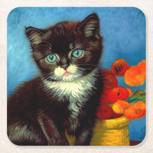 Porta-copo De Papel Quadrado Van Gogh Tuxedo Cat