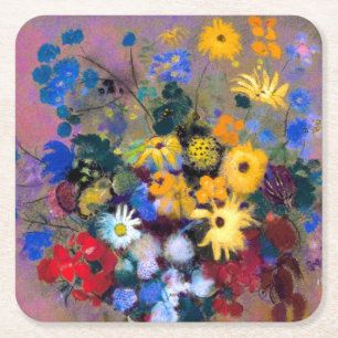 Porta-copo De Papel Quadrado Vaso Branco com Flores Odilon Redon