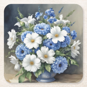 Porta-copo De Papel Quadrado Vaso de Flores Elegante Aquarela