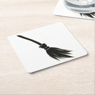 Porta-copo De Papel Quadrado Vassoura de Bruxa Minimalista – Design de Pincel d