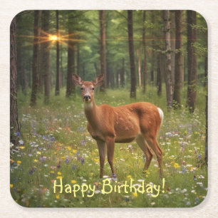 Porta-copo De Papel Quadrado Veado na Floresta Mágica