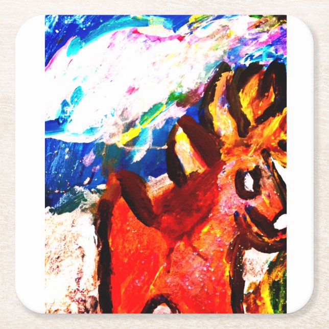 Porta-copo De Papel Quadrado Veado no inverno (Frente)