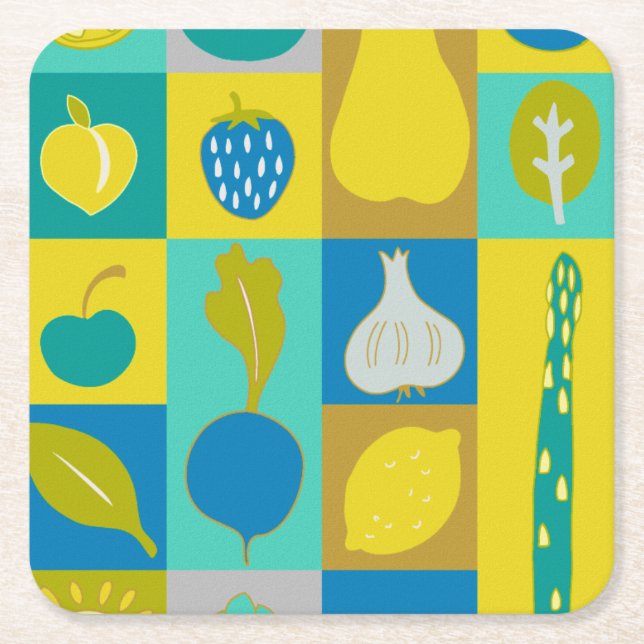 Porta-copo De Papel Quadrado Veggie Blocks I (Frente)