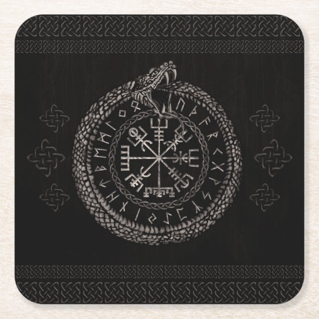 Porta-copo De Papel Quadrado Vegvisir com Ouroboros e runes (Frente)