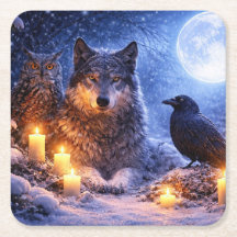 Velas de Coruja Lobo Raven Místicas Inverno Neve