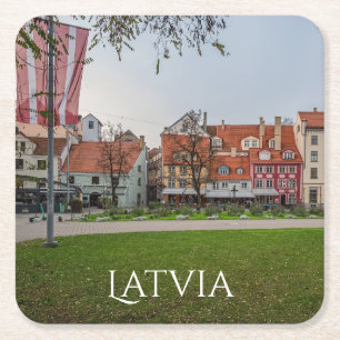 Porta-copo De Papel Quadrado Velha cidade de Riga no outono