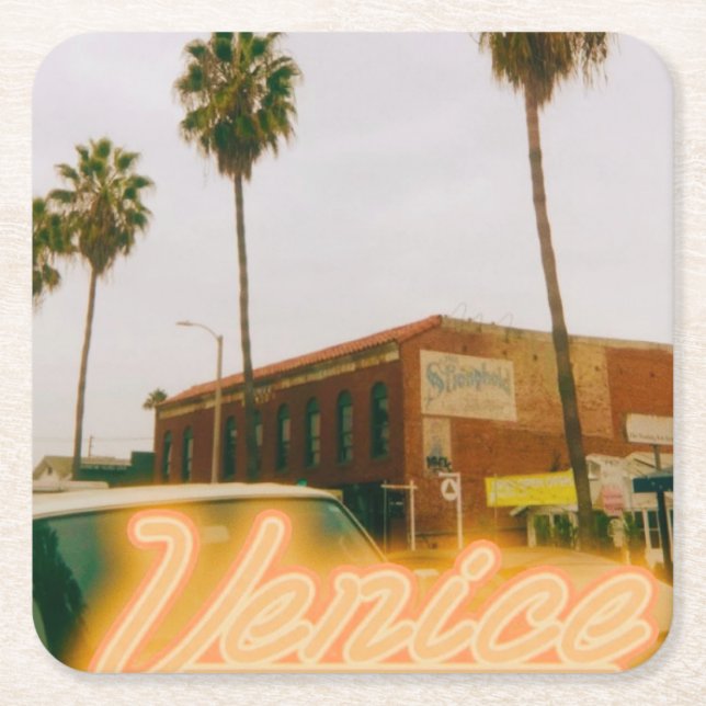 Porta-copo De Papel Quadrado Venice Beach Retro Print (Frente)