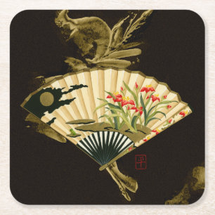 Porta-copo De Papel Quadrado Ventilador oriental esmagado com Design Floral