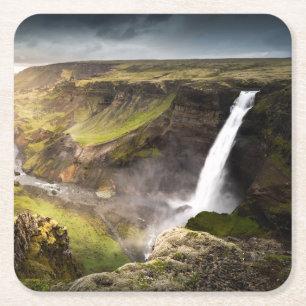 Porta-copo De Papel Quadrado Verão da cachoeira   de Haifoss em Islândia
