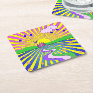 Porta-copo De Papel Quadrado Verão do Amor Psicodélico Anos Sessenta Explosão d