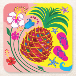 Porta-copo De Papel Quadrado Verão Tropical de Abacaxi