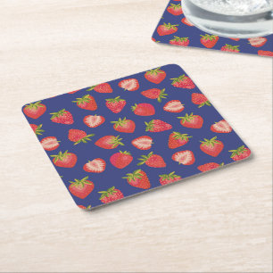 Porta-copo De Papel Quadrado Verão Vermelho e Azul Morango Fruta Papel Coaster