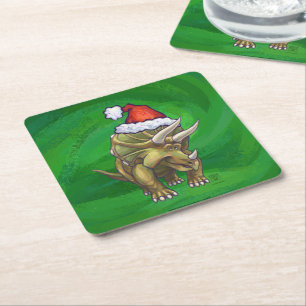 Porta-copo De Papel Quadrado Verde do Natal do Triceratops