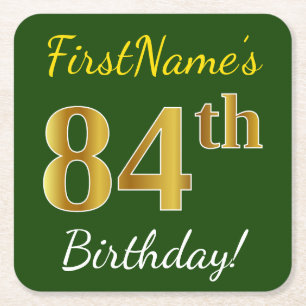 Porta-copo De Papel Quadrado Verde, Faux Dourado 84. Aniversário + Nome Person