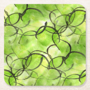 Porta-copo De Papel Quadrado verde vanguardista do fundo da pintura da mão da