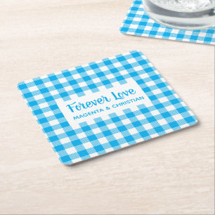 Porta-copo De Papel Quadrado Verifica Padrão Azul Branco Gingham Xadrez Casamen