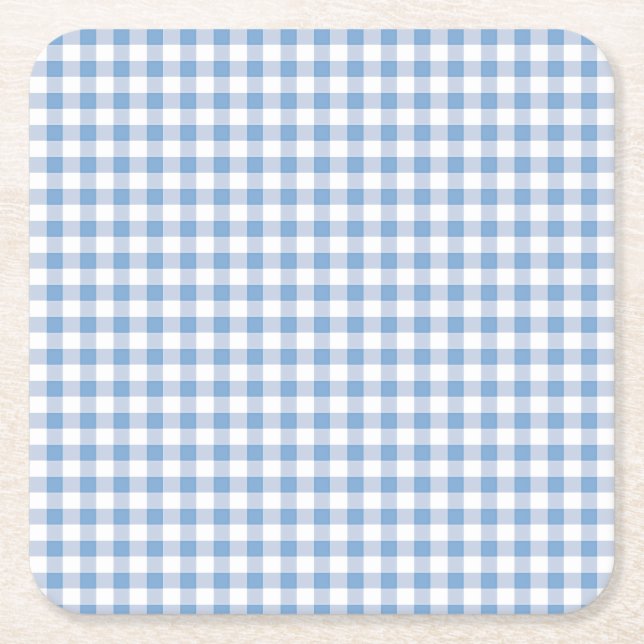 Porta-copo De Papel Quadrado Verificação de Gingham Azul (Frente)