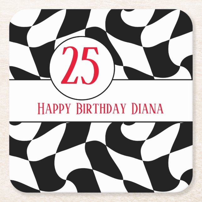 Porta-copo De Papel Quadrado Verificador branco e preto, chapas de papel (Frente)