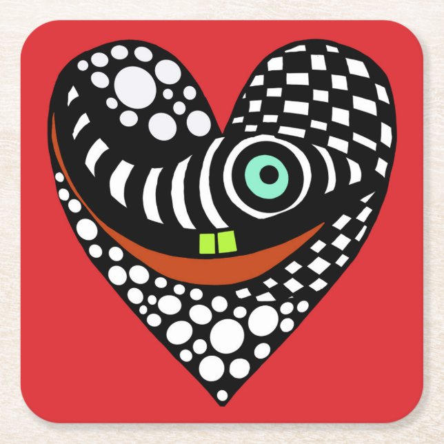 Porta-copo De Papel Quadrado Vermelho, abstrato, coração vermelho (Frente)