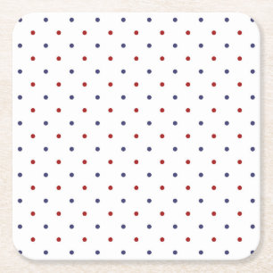 Porta-copo De Papel Quadrado Vermelho e Bolinhas Azul-Marinho - Clássico Preppy