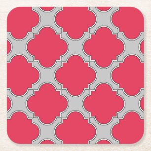 Porta-copo De Papel Quadrado Vermelho e cinza de quatrefoil