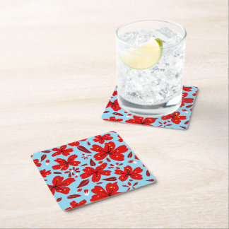 Porta-copo De Papel Quadrado Vermelho Floral