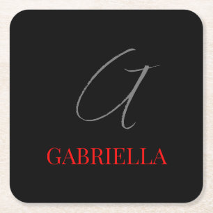 Porta-copo De Papel Quadrado Vermelho Negro Seu Nome Monograma Inicial
