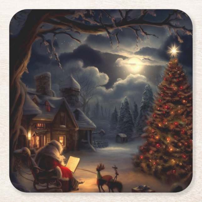 Porta-copo De Papel Quadrado Véspera de Natal 2 (Frente)