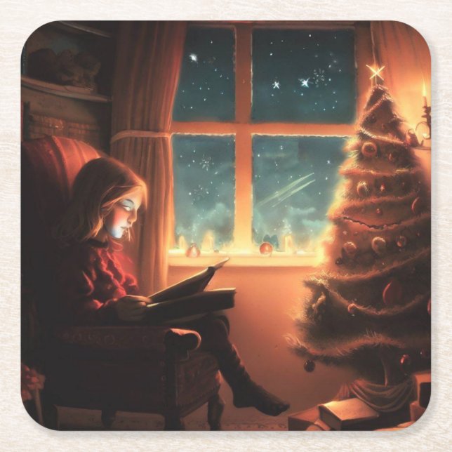 Porta-copo De Papel Quadrado Véspera de Natal 3 (Frente)