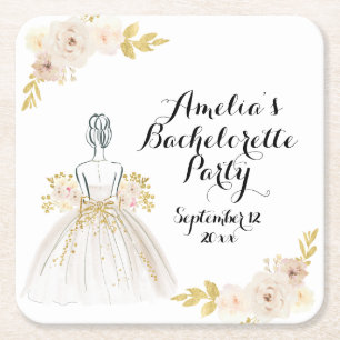 Porta-copo De Papel Quadrado Vestido Brilho Dourado Rubor Branco Festa de Despe