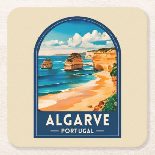 Porta-copo De Papel Quadrado Viagem Antiga Algarve Portugal Beira Mar Retro