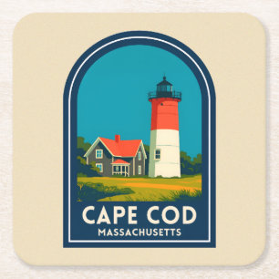 Porta-copo De Papel Quadrado Viagem Antiga Cabo Cod Farol Nauset Retro
