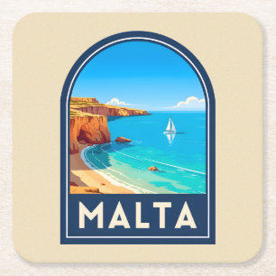 Porta-copo De Papel Quadrado Viagem Antiga Paisagem à Beira-Mar Malta Retro