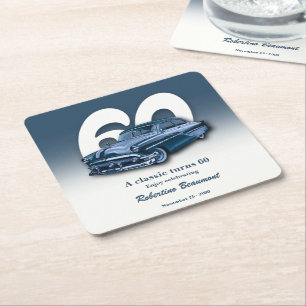 Porta-copo De Papel Quadrado Viagem Carro Azul Clássico Faz 60 Anos
