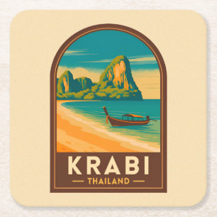 Porta-copo De Papel Quadrado Viagem Clássica Krabi Tailândia Praia Railay Retro