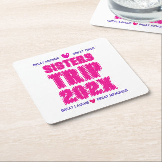 Porta-copo De Papel Quadrado Viagem das Irmãs 202X Ano Personalizado Vibe Amor
