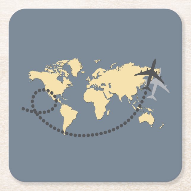 Porta-copo De Papel Quadrado viagem de Vamos da ilustração mundial (Frente)