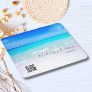 Porta-copo De Papel Quadrado Viagem do Código QR do Mar do Oceano - Praça Azul