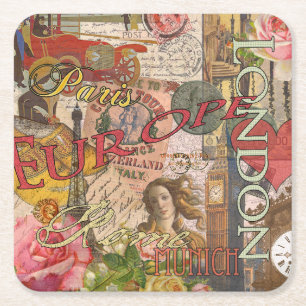 Porta-copo De Papel Quadrado Viagem Europeu Vintage Londres Paris