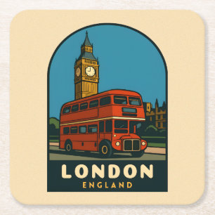 Porta-copo De Papel Quadrado Viagem Retro Vintage Londres Big Ben Inglaterra 